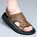 Sandales homme en cuir de vachette marron avec semelle épaisse antidérapante d'été - 38 / Khaki (6678)