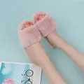 Warm pink faux fur open-toe house slippers featuring a soft plush design for women - Apricot