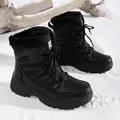 Stivali da neve neri da donna con fodera in peluche e design stringato resistente - 36 / Nero