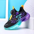 Boys' breathable mesh sports shoes with rotary buckle and cyan purple gradient sole - 29 / Black Purple