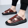 Sandales haut de gamme en cuir marron pour hommes avec boucles et semelles antidérapantes. - 38 / Brun (6629)