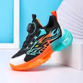 Kids breathable mesh athletic sneakers with convenient rotating buckle closure orange - 29 / Black & Orange