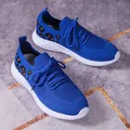 Blue mesh sneakers for women featuring stylish leopard print accents and white soles - Blue