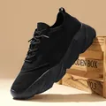 Lightweight black fly-knit sneaker with thick non-slip soft sole for casual walking. - 35 / All Black