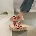Strawberry print platform sandals for women, cute summer beach slippers and slides - 35 / Strawberry