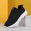 Women's black breathable mesh running sneakers with lightweight thick white soles. - 38 / Sneakers / Black and White