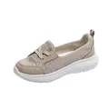 Comfortable beige slip-on walking shoes for women with breathable mesh and thick white sole. - 35 / Apricot (1038)