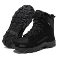 Durable black mens tactical hiking boots with warm fur lining and rugged anti-slip soles - 39 / Mid-Top Fleece Tactical Boots (MX-06) / Black Fleece Lined