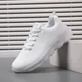 All-white breathable mesh running sneakers with lightweight flyknit upper for women - 38 / Sneakers / White