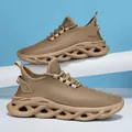 Stylish khaki breathable mesh sneakers with chunky hollow wavy sole for men fashion - 36 / Khaki
