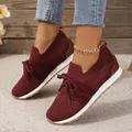 Elegant wine red women's casual fly-knit sneakers with breathable mesh lace-up design - 35 / Red