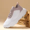 Breathable lightweight purple fly-knit walking sneaker with a chunky white soft sole - 35 / White Pink
