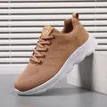 Lightweight khaki women's breathable mesh sports sneakers with chunky white sole - Brown