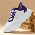 Lightweight purple and white flyknit athletic sneakers with soft non-slip sole for women. - 35 / White Purple