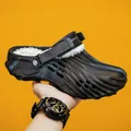 Black winter fuzzy lined foam clogs with warm plush interior and adjustable sport strap - 40 / Black