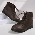 British style vintage dark brown lace-up platform ankle boots for women, autumn fashion - 36 / Brown