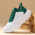 Comfortable green and white flyknit sports sneakers with lightweight soft sole for women - 35 / White Green