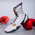 Professional white high-top boxing and wrestling shoes with anti-slip rubber sole - 36 / Light Gray