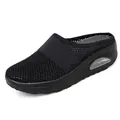 Breathable black mesh platform mule sneakers for women featuring air cushion shock sole - 35 / Black