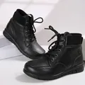 Black lace-up ankle boots for women with thick platform sole and retro British style - 36 / Black