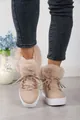 Warme winterse sneeuwlaarzen voor dames met een kraag van imitatiebont en veters - 38 / Broken Wit