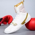 Professional high-top boxing shoes in white and gold for wrestling and training - 36 / Platinum
