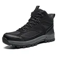 Black mid-top outdoor hiking boots for men featuring durable rubber soles and mesh upper - 40 / Black (2593)