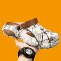 Casual camouflage clog shoes with breathable holes and brown adjustable strap - 37-38 / Coffee