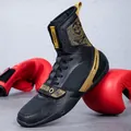 Professional high-top boxing shoes in black and gold for wrestling and weightlifting. - 36 / Gold Black