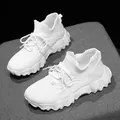 Breathable all-white fly-knit sock sneakers featuring a stylish thick platform sole - 28 / White
