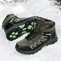 Olive green mens outdoor winter hiking boots with warm fleece lining for snowy weather - 39 / Outdoor Warm Fleece Hiking Shoes (2511) / Army Green