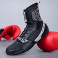 Professional black high-top boxing shoes featuring breathable mesh and non-slip sole - Gold Black Silver