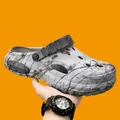 Breathable camouflage pattern clogs with adjustable heel strap for outdoor and beach wear - 37-38 / Gray