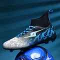 Professional high-top soccer shoes for youth featuring a blue gradient wave pattern - 35 / Dark Blue