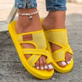 Bright yellow breathable mesh cross-strap slide sandals for women's summer beach wear - 36 / Cross Strap Mesh Slides / Yellow