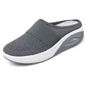 Detailed side view of grey mesh breathable women's platform mule with air cushion sole - Dark Gray
