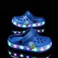 Blue children's LED light-up clog shoes with astronaut pattern for summer beach wear. - 24 / Blue Astronaut