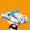 Breathable white camouflage clogs with blue adjustable strap for summer beach wear. - 37-38 / White Blue