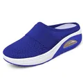 Close-up of blue mesh material and thick white sole with a visible air cushion unit. - Dark Blue