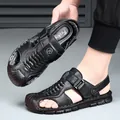 Sandales d'été en cuir noir pour hommes avec bout fermé et semelle antidérapante - 38 / Sandales en Cuir Bout Fermé (29808) / Noir