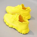 Vibrant yellow breathable fly-woven sock sneakers with stylish wavy thick sole for women - 28 / Yellow