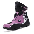 Botas profesionales de moto en rosa y negro con sistema de cierre rotativo rápido - Púrpura