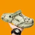 Breathable camouflage patterned clog sandals featuring an adjustable heel strap in light green - 37-38 / Green
