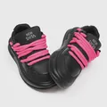 Black retro skateboard sneakers with thick pink rope laces for men and women - 39 / Black