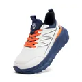 Lichtgewicht herensportschoenen met brede neus in wit en blauw met oranje veters - 40 / Donkerblauw