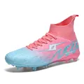 Vibrant pink and blue gradient youth AG soccer cleats with professional high-top knit collar - 35 / Pink Long Cleats Soccer Shoes (258) / Pink