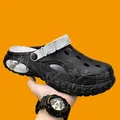 Breathable black sport beach clogs with camouflage patterns and white heel strap - Black and Gray
