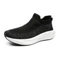 Breathable black knit sock sneakers with thick white sole, comfortable slip-on running shoes. - 36 / Black and White