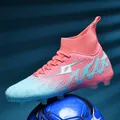 Professional high-top soccer shoes with pink and blue gradient and AG cleats for boys - 35 / Blue-Pink Gradient