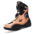 Botas profesionales de moto beige con detalles naranjas y sistema de cordones - 37 / Amarillo